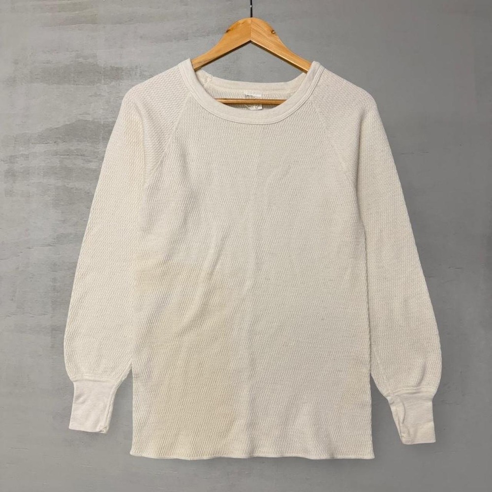 Vintage Sears Thermal Shirt Cream Quadra-Therm Waffle‎ Knit Wool Blend Large